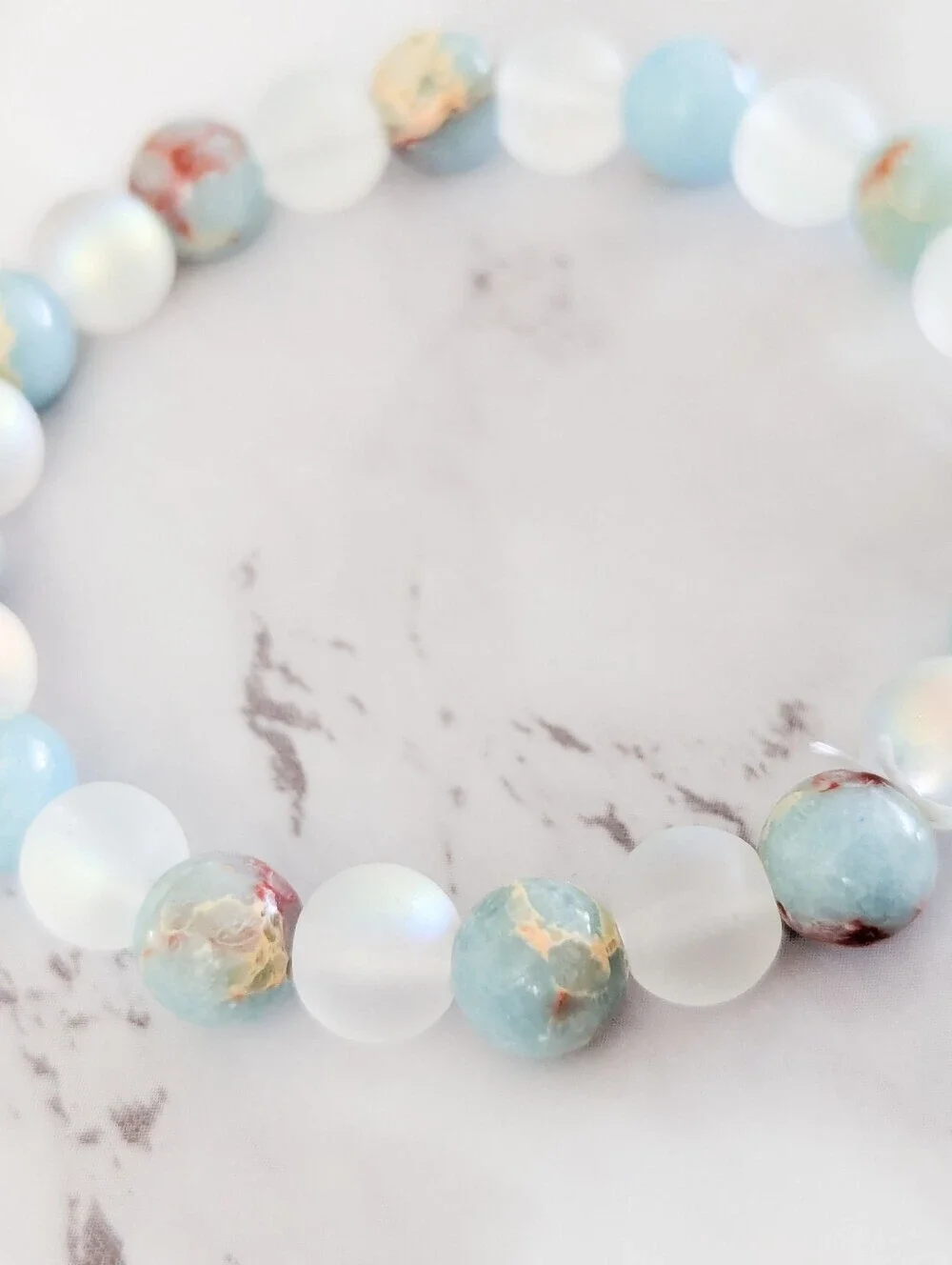 Health Crystal Bracelet Ocean Jasper Halo Quartz Stretch Beaded Bracelet